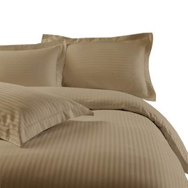 Damask Stripes 300-Thread-Count, 100-Percent Cotton Twin-Twin Extra Long-XL 2PC Duvet Cover Set with Buttons Enclosure, Taupe