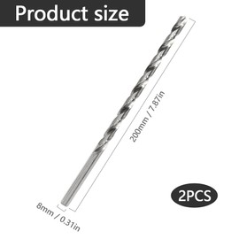 GYSRXS 200 mm x 8 mm Long Wood Drill Bit Pack of 2 Extra Long Drills Fast Work Steel Spiral Drill Bit Wood for Drilling Wood, Aluminium and Plastic (Silver)