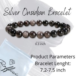 Raffici Silver Obsidian Anxiety Beads Bracelet, Chakra Stone Healing Bracelet, Adjustable Stretch Gemstone Beads
