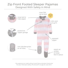 Burt's Bees Baby baby girls Pajamas, Zip Front Non-slip Footed Pjs, 100% Organic Cotton and Toddler Sleepers, Pink Rugby Stripe, 18 Months US
