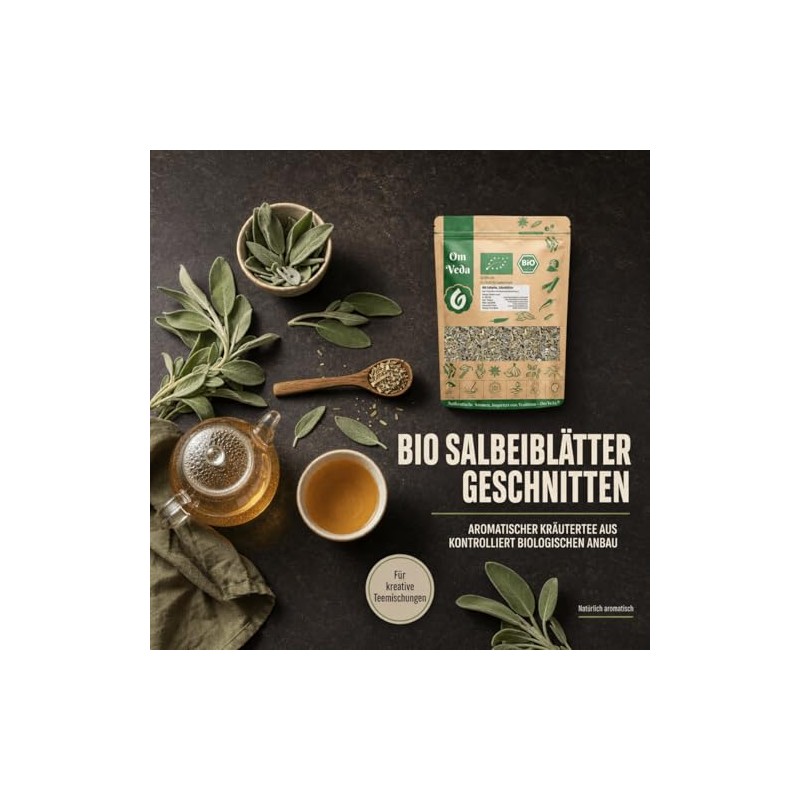 OmVeda Organic Sage Tea - Sage Leaves Cut and Natural