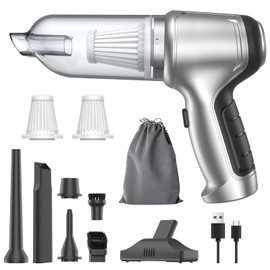 Tecfino Wireless Handheld Car Vacuum Cleaner, Mini Cordless Rechargeable Car Vacuum Cleaner High Power, 3 in 1 Strong Suction Portable Vacuum Cleaner for Car/Home/Office/Pet Hair Cleaning,Silver