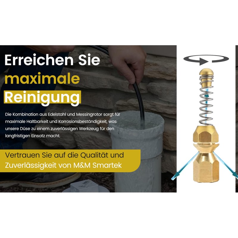 M&M Smartek High Pressure Nozzle for Pipe Cleaning - Stainless