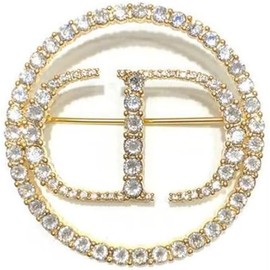 KLUFO CD Rhinestone Monogram Brooch Pin Monogram Rhinestone Brooch Lapel Pin Women's Crystal Brooch Round Rhinestone Brooch Pin Luxury Jewellery Gift, Metal