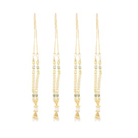 Set of 4 Mala Artificial Beads Ribbon Garland, Mala Pooja Sringar Articles Ornament Indian Traditional Festival Decoration Home Office Temple Decor for God Frame Housewarming(Size:-8" Inches)