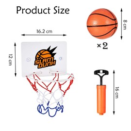 BVSRCP Mini Basketball Hoop, 16.2 x 12 cm Children's Mini Basketball Basket Set, Children's Room with 2 Pieces 8 cm Balls and Pump Office, with Suction Cup for Children, Outdoor, Indoor, Office, Home