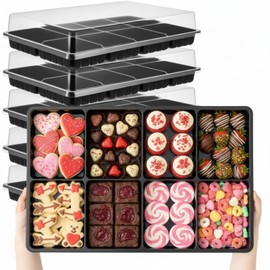 Shellwei 5 Pack 8 Compartments Divided Charcuterie Board with Lid Large Valentine's Day 15 x 10 Inch Cookie Catering Serving Trays with Lid Reusable Plastic Serving Platter