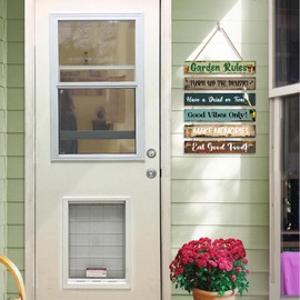KAIRNE Garden Rules Sign,Vintage Garden Wooden Plaques,Yard Wall Decor,Porch Door Sign Hanging Decorations,Farmhouse Wall Art for Home Backyard Porch Patio Gardening Outdoor Party Decorations