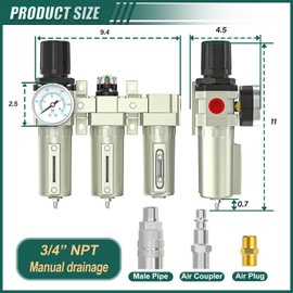 BOGERDACK Industrial Grade 3-Stage Air Drying System, 3/4" NPT with Manual Drain, Desiccant Dryer, Air Regulator, Particulate Filter and Coalescing Filter for Paint Spray, Plasma Cutter