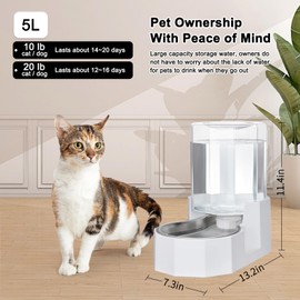 RIZZARI Automatic 5L Gravity Stainless Steel Pet Waterer, Fortunate Angular Water Feeder with Edges, Safe and Large Capacity, Suitable for Small and Medium-Sized Cats and Dogs (5L Without Filter)