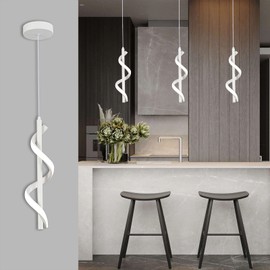 13W Modern Spiral Led Pendant Light Fixture, Cold White 5500K Minimalist Integrated LED Hanging Lamp, Adjustable Hanging Island Light Fixture For Bedroom Living room Kitchen Sink, 1 Pack (White)