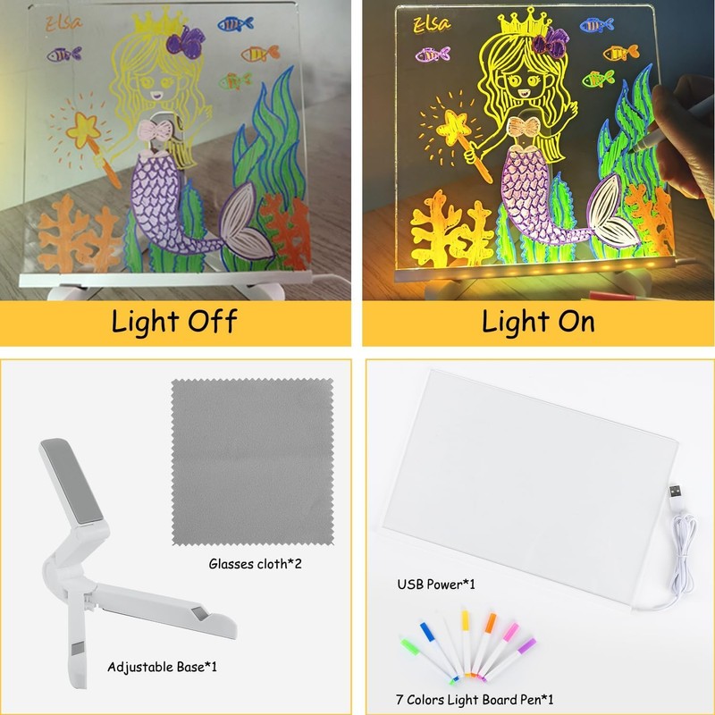Led Note Board with Colors, Light Up Acrylic Message Board,