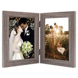Golden State Art 5x7 Double Picture Frame Vertical Hinged Photo Frame 2 Opening Folding Family Frames Collage (5x7, Grey, 1-Pack)