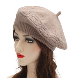 ZLYC French Beret Hat Reversible Solid Color Cashmere Warm Hat for Women Girls(Cable Knit Light Coffee)