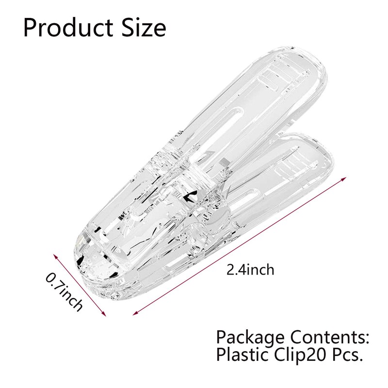 SODOI Plastic Clear Clips 20 Pack Plastic Spring Clips Multipurpose