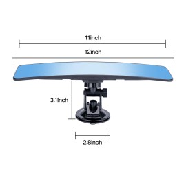 Visionsync 12" Large Curved Car Rear View Mirror with Suction Cup Anti-Glare Universal R