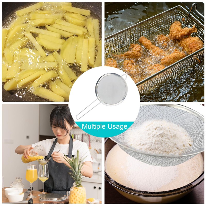 3 Pcs Small Stainless Steel Fine Mesh Strainers with Kitchen
