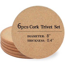 Cork Trivet, High Density Thick Cork Trivets & Hot Pads - 8 Inch Heat Resistant Coasters for Hot Pots, Dishes, Pans - Protect Kitchen Countertops, Tables (6, 8")