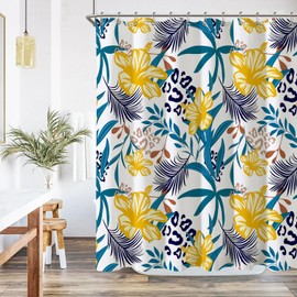 ORTIGIA Tropical Boho Shower Curtain- 72x72 Inch Fabric Bath Curtain with 12 Metal Hooks, Heavy Duty Waterproof Polyester Cloth, Flower Leaf Design for Modern Bathrooms