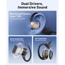 PSIER Auriculares de natación de conducción ósea con doble controlador, IPX8, conducción de aire, impermeable, auriculares abiertos, modo MP3, memoria