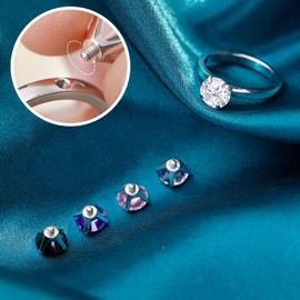 B-JWYFY 18K White Gold Plated Rings for Women Birthstone Ring with 5pcs Replacement Round Cut Cubic Zironia Engagement Ring CZ Wedding Promise Rings for Her (Size 7)