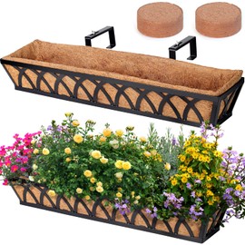 WIMART Window Box Railing, 36 Inch Black Metal Hanging Flower Planter Basket with Coco Liner for Outdoor Balcony Porch Fence Patio for Home, Office and Hotel (Black - 2 Pcs/Set)