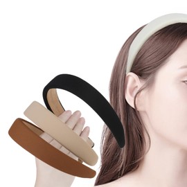 4 Pcs Thick Wide Headbands for Women 1 Inch Trendy Headbands for Women Non Slip Fall Headbands for Women Wide Padded Headband Non Slip Comfortable Hair Bands(Black, Brown, Apricot White)