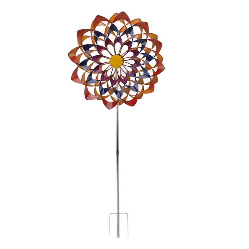 Outdoor 3D Windmill Colourful Exquisite Metal Wind Spinner with Ground