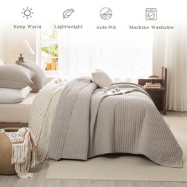 CozyTide Queen Quilt 90"x98",Stone-Washed Cotton Linen Colored Lightweight Quilt Bedding Set Soft Cozy Bedspreads & Coverlets for All Season 3Pcs