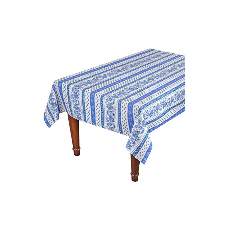 52x72" Rectangular Lisa White Cotton Coated Provence Tablecloth by Le