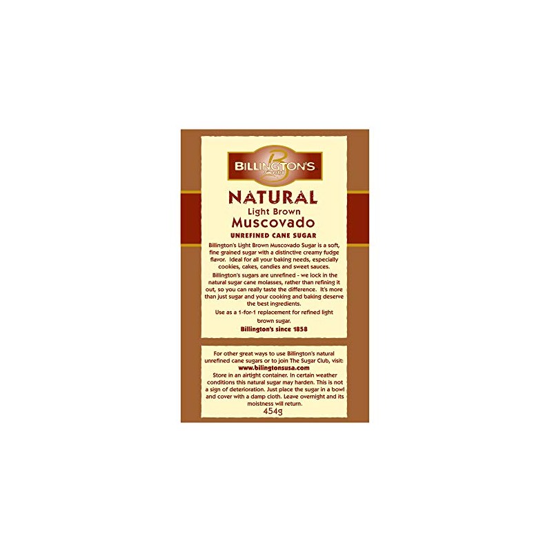 Billington's Natural Light Brown Muscovado Sugar, 1 LB (Pack of