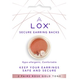 Lox Secure Locking Earring Backs - Safe, Simple & Easy to Use Hypoallergenic Earings with a Discreet Design - Ideal for All Stud Earrings - Pack of Two - Rose Gold