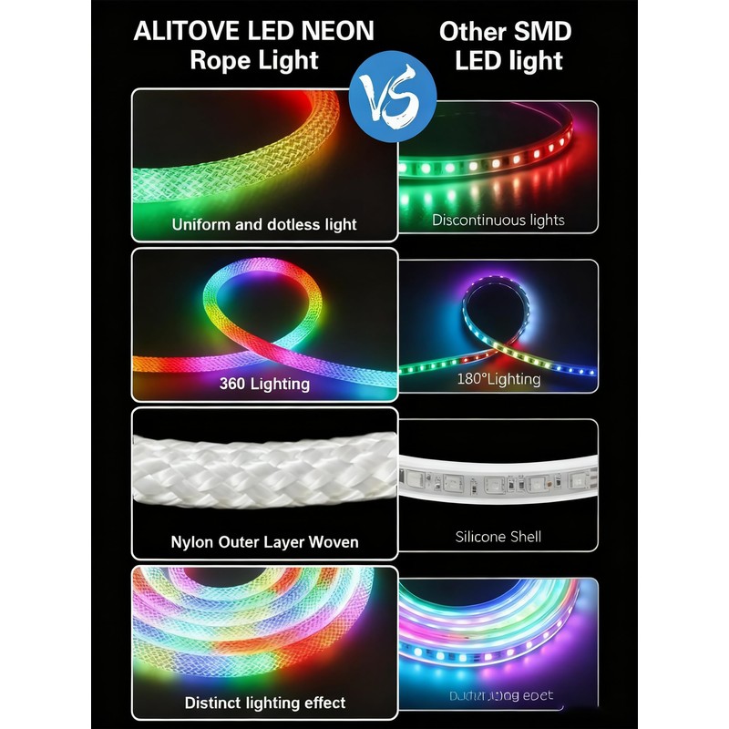 Cofiveevo Rope Lights, 16.4FT LED Rope Light DIY, Music Synchronization,