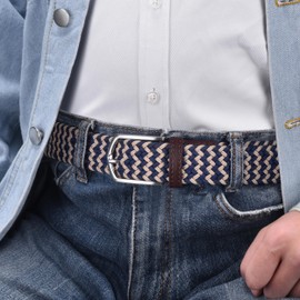 Weifert - Cinturones elásticos trenzados para hombre de 1.3 pulgadas de ancho, Paquete de 2 unidades-azul marino-caqui/café azul marino, 28"-30"Waist Adjustable