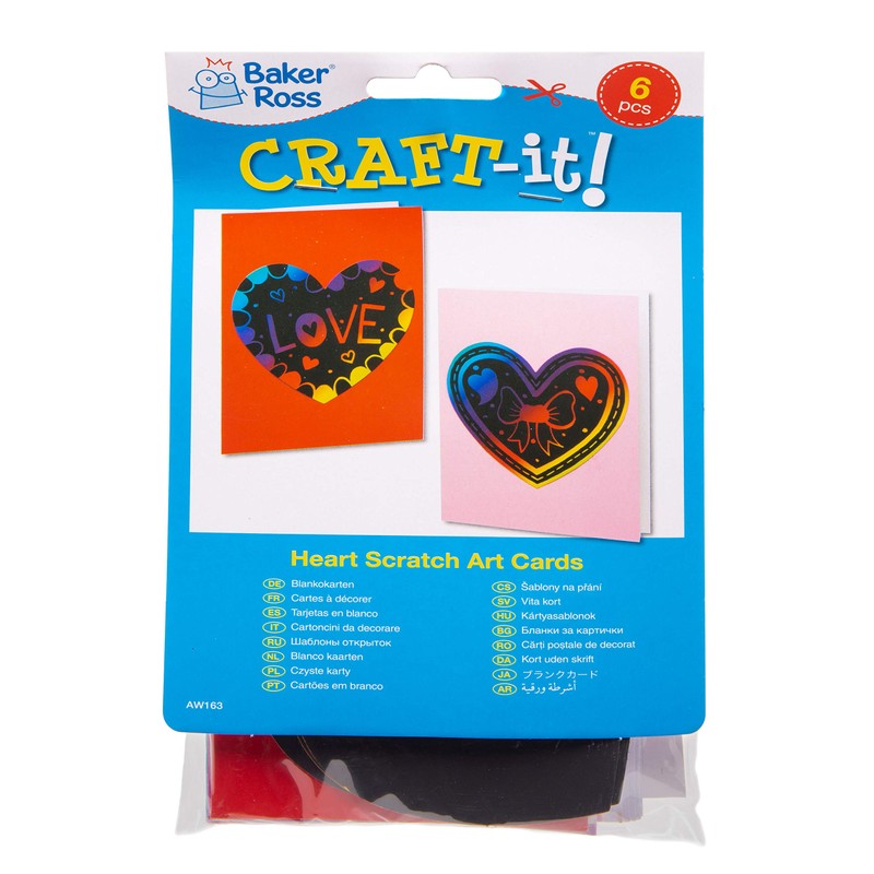 Baker Ross Heart Scratch Art Cards - Pack of 6,