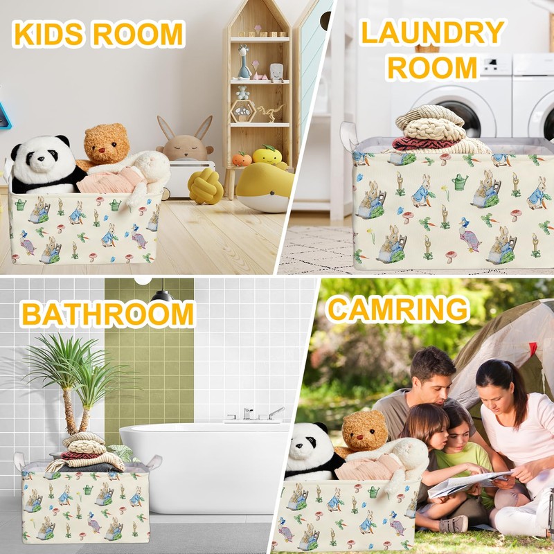 DEANHOT Rabbit Foldable Handle Storage Basket, Waterproof Organizer for Nursery,