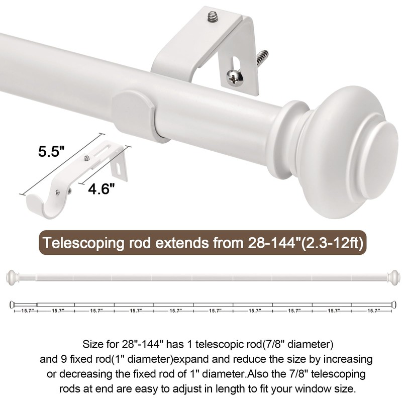 SIMEWIN White Curtain Rods for Windows 72 to 144 Inches