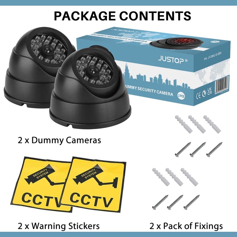 JUSTOP Twin Pack Dummy CCTV Camera Dome Style Security Cam