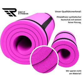 NBR Fitness Mat Yoga Mat 190 x 60 x 1.0 + 2 Fitness Pads 25 x 61 x 1.5 cm Pink Sports Mat Gymnastics Mat Training Mat Non-Slip Mat Sports Yoga Knee Mat Gymnastics Carry Strap