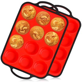 FUNBAKY Silicone Muffin Pan With Metal Frame, Muffin Tins Nonstick 12 Cups Regular Size Muffin Pan for Baking Muffin, Cupcake Food Grade