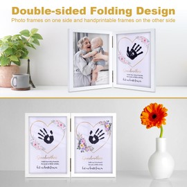 Family Handprint Kit, DIY Craft Keepsake Wooden Frame, Grandma Christmas Gifts, Baby Hand and Footprint Kit, Unique Gifts for Grandmother Mother's Day Birthday Christmas, Family Keepsake Frame