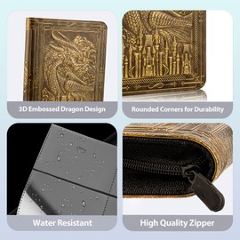 SogYupk 9 Pocket Trading Card Binder 360 Side Pocket Albums with Zip 3D PU Leather Embossed Dragon Card Books Trading Card Game Album for MTG, TCG, Pokmon, Lorcana (Bronzed)