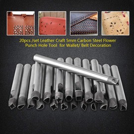 Cikonielf 20 Pieces Leather Hollow Hole Punch Set Carbon Steel Flower Shape Leather Craft Tool Hollow Hole Punch for Leathercraft Carving DIY Handmade Art Decoration