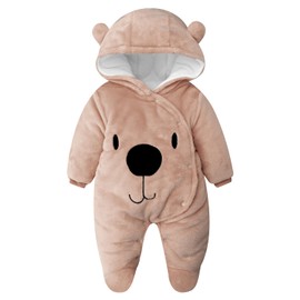 Baby Hooded Rompers Flannel Winter Outfits Boys Girls Snowsuits Feet Covered Jumpsuit, 3-6 Months