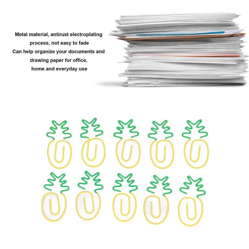 100pcs Metallic Paper Clips Green Yellow Ananas Shape Electroplating Process