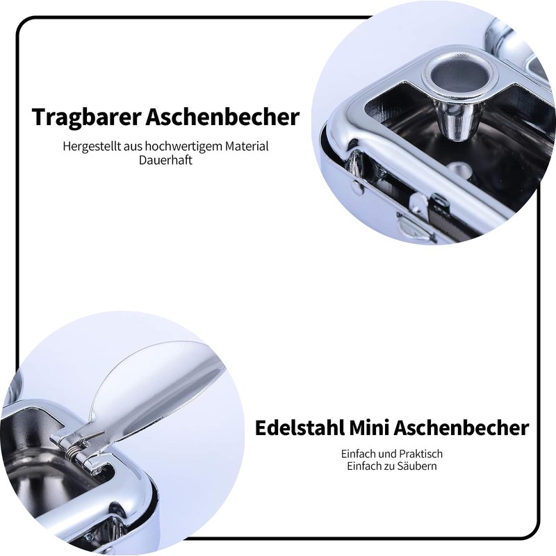 Pack of 2 Mini Mobile Ashtrays for Outdoors, Lid Pocket