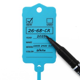 100 Car Key Tags with Labels Plastic Car Dealership Key Tags Self Locking Automotive Identifiers Blank Shop Labels with One Pen (Blue)