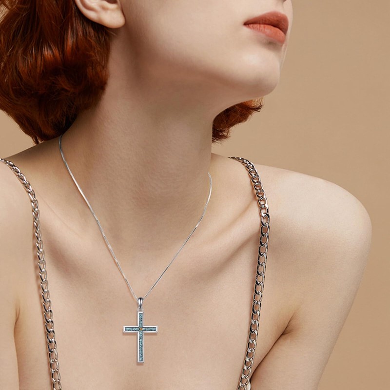 SHEAISRS Mustard Seed Necklace 925 Sterling Silver Cross Pendant for