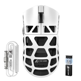 ATTACK SHARK R3PRO 46g Superlight Magnesiumlegierung Maus, 8000Hz Kabellose Abfragerate, 26000 DPI, 2,4G/BT/Kabelgebundene Gaming-Mouse, PixArt PAW3395-Sensor G502, mit Spiralkabel, PC/Mac, Weiß