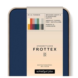 schlafgut Frottex Fitted Sheet 90 x 200 cm to 100 x 200 cm - Blue Deep - 75% Cotton, 25% Polyester, Oeko-Tex Certified - Mattress Height up to 25 cm